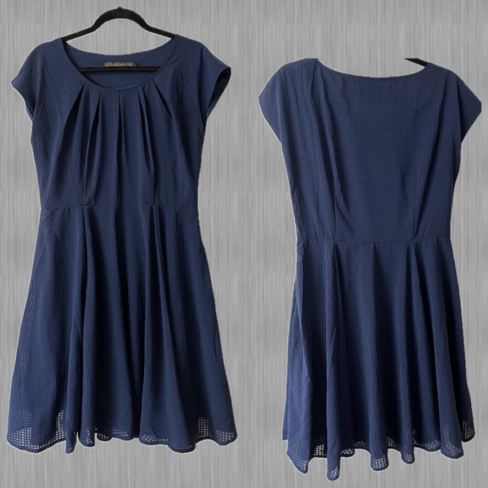 QED London - Navy Cap Sleeve Dress